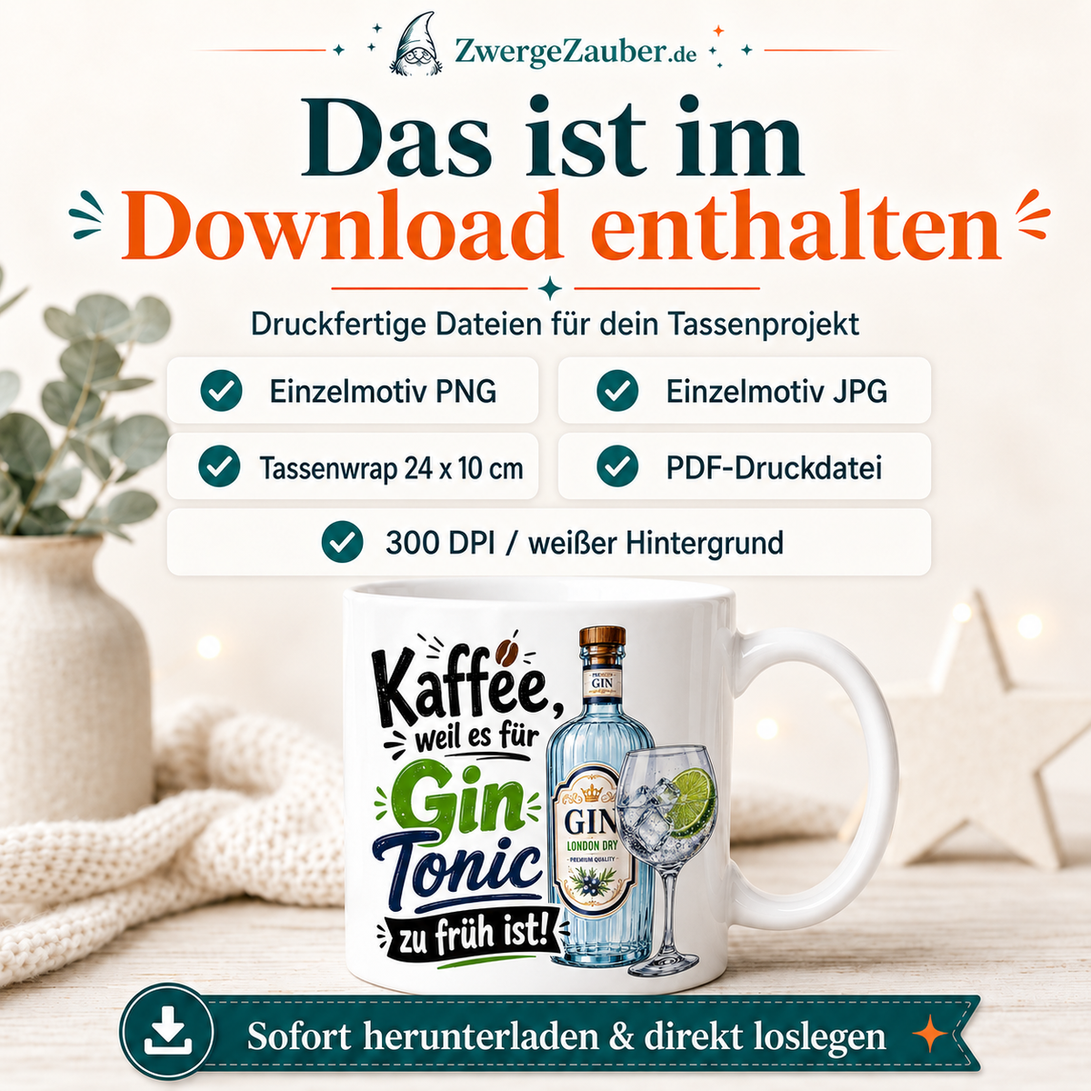 ZwergeZauber Tassendesign Kaffee, weil es für Gin Tonic zu früh ist!  – Verkaufsbild 2