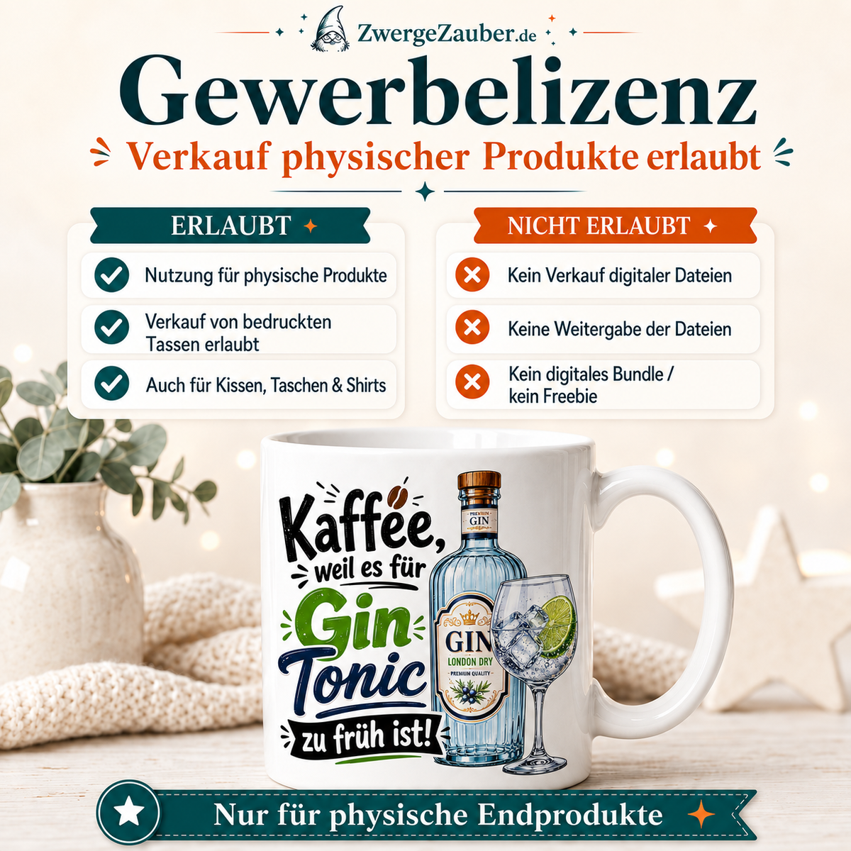 ZwergeZauber Tassendesign Kaffee, weil es für Gin Tonic zu früh ist!  – Verkaufsbild 4