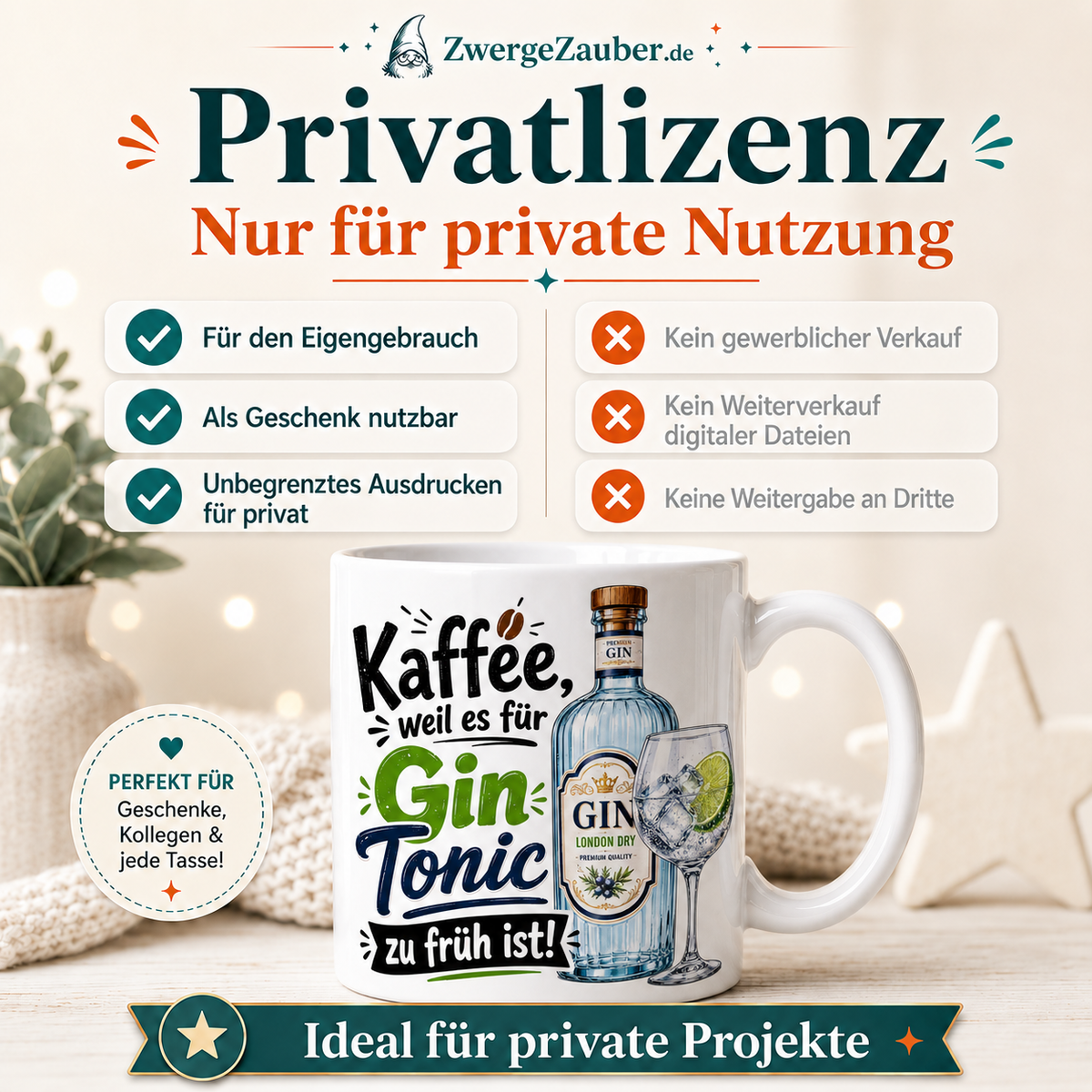 ZwergeZauber Tassendesign Kaffee, weil es für Gin Tonic zu früh ist!  – Verkaufsbild 3