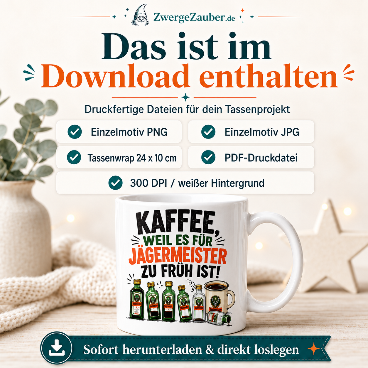 ZwergeZauber Tassendesign Kaffee weil es für Jägermeister zu früh ist – Verkaufsbild 2