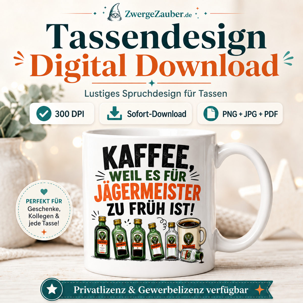 ZwergeZauber Tassendesign Kaffee weil es für Jägermeister zu früh ist – Verkaufsbild 1