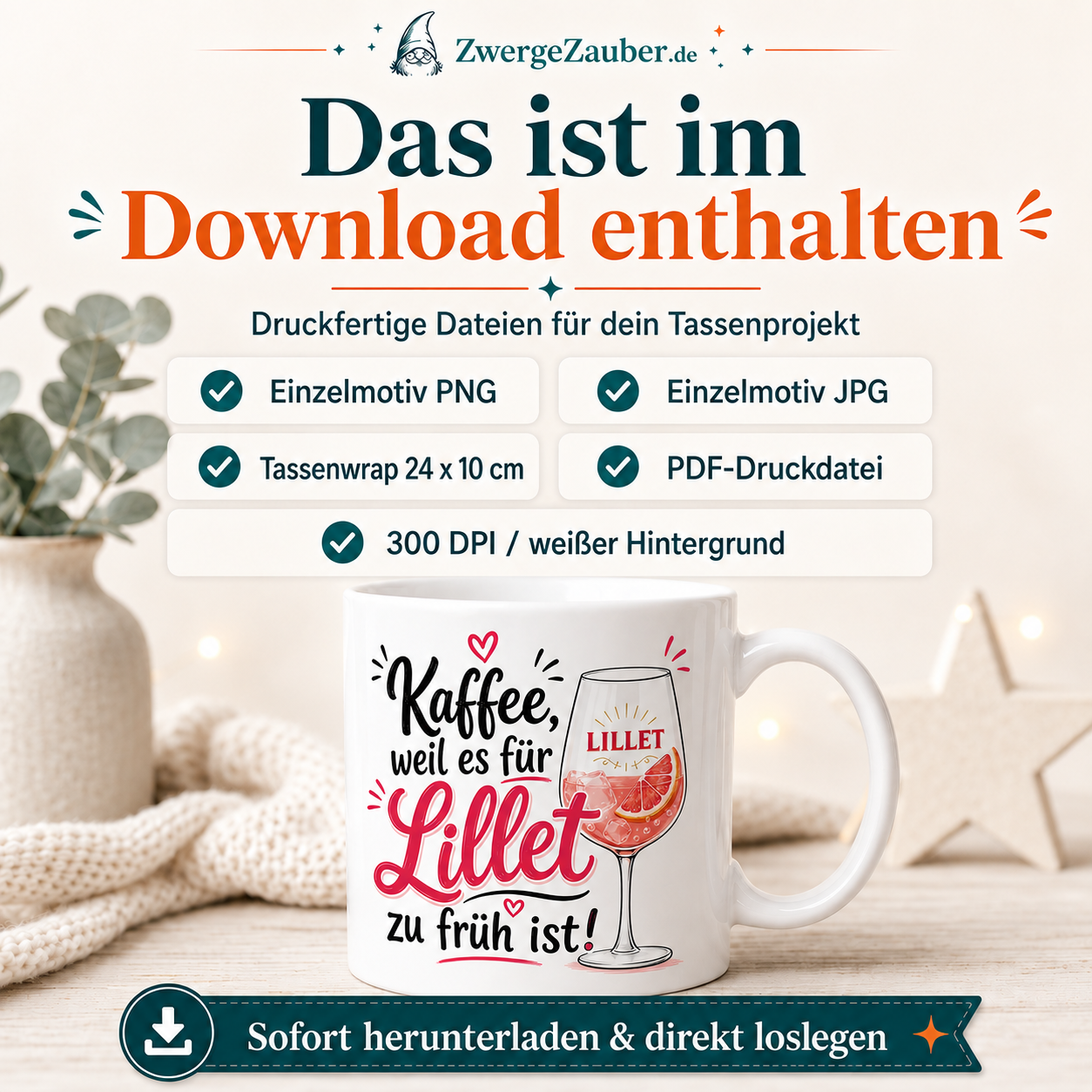 ZwergeZauber Tassendesign Kaffee weil es für Lillet zu früh ist – Verkaufsbild 2