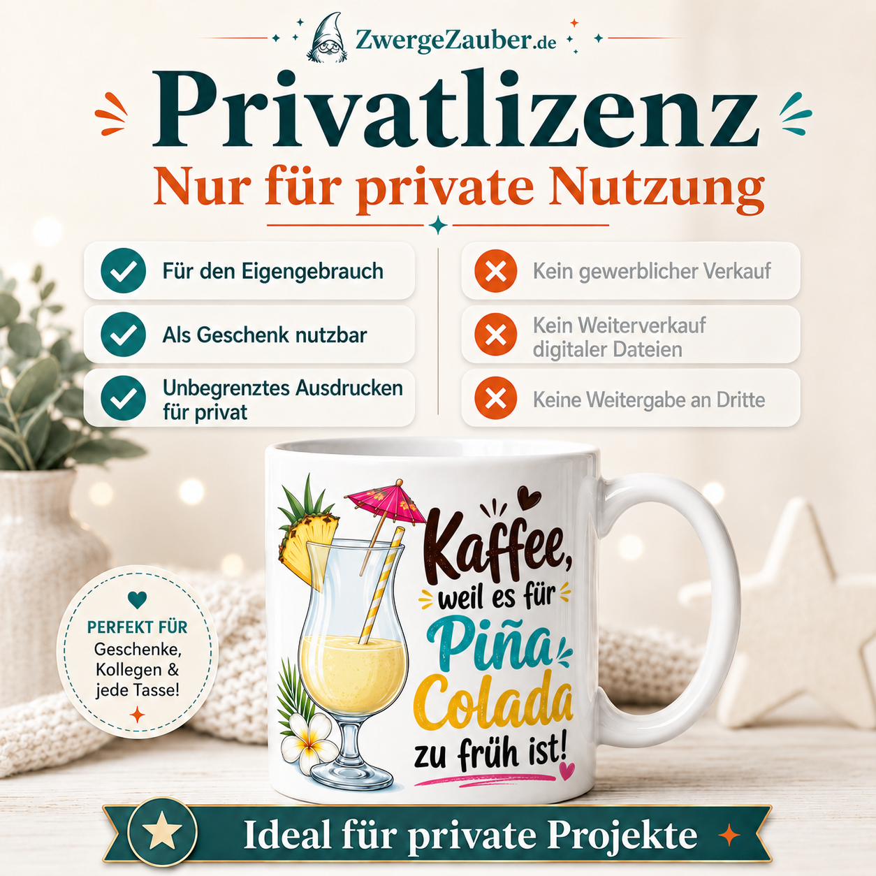 ZwergeZauber Tassendesign Kaffee weil es für Piña Colada zu früh ist – Verkaufsbild 3