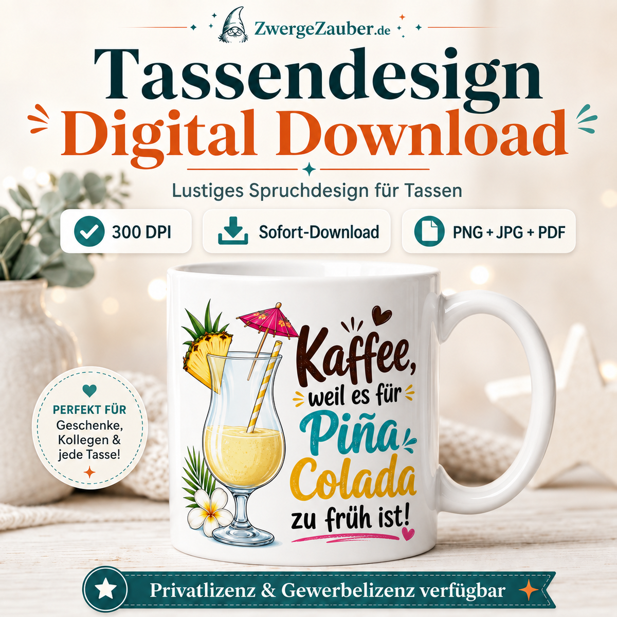 ZwergeZauber Tassendesign Kaffee weil es für Piña Colada zu früh ist – Verkaufsbild 1