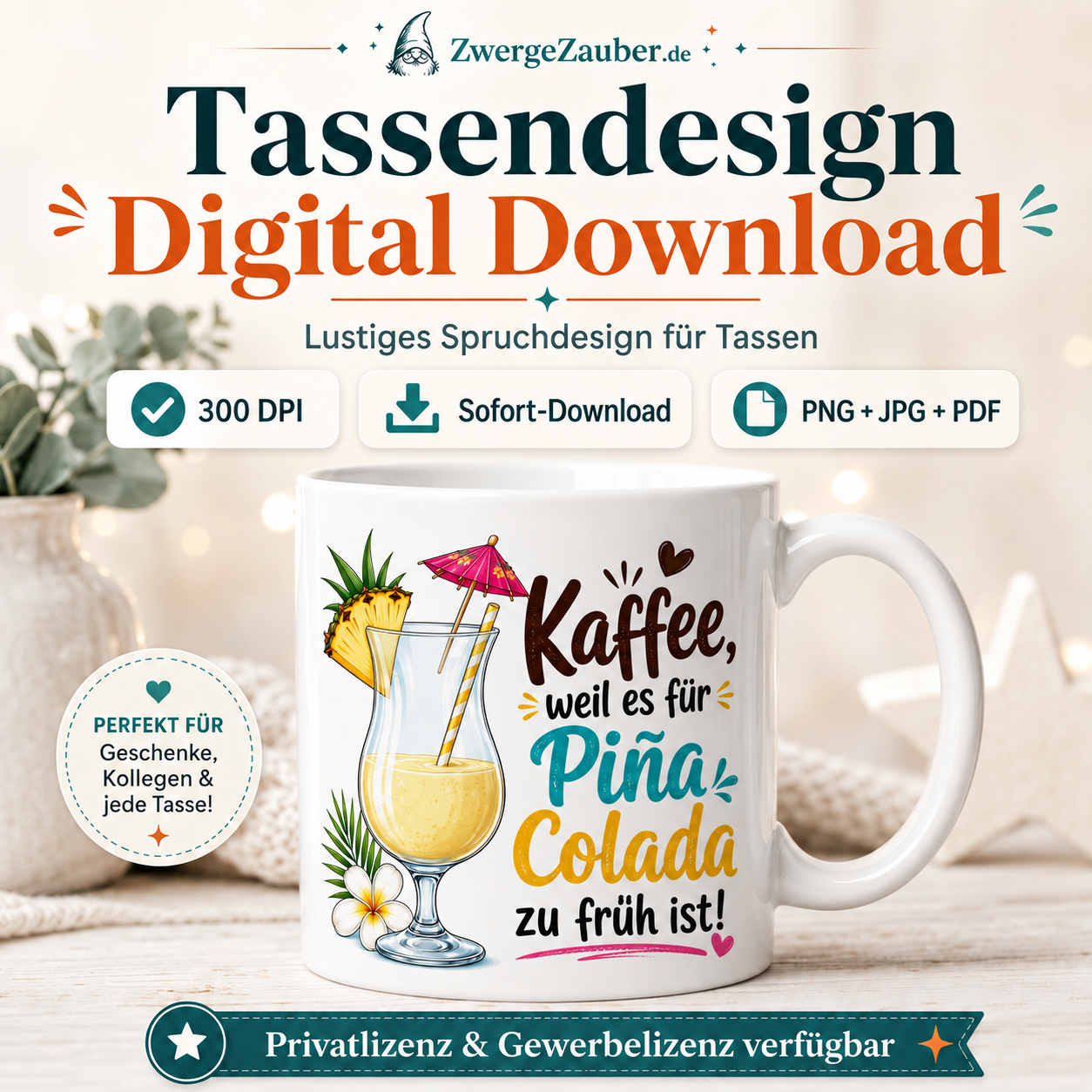 ZwergeZauber Tassendesign Kaffee weil es für Piña Colada zu früh ist – Verkaufsbild 1