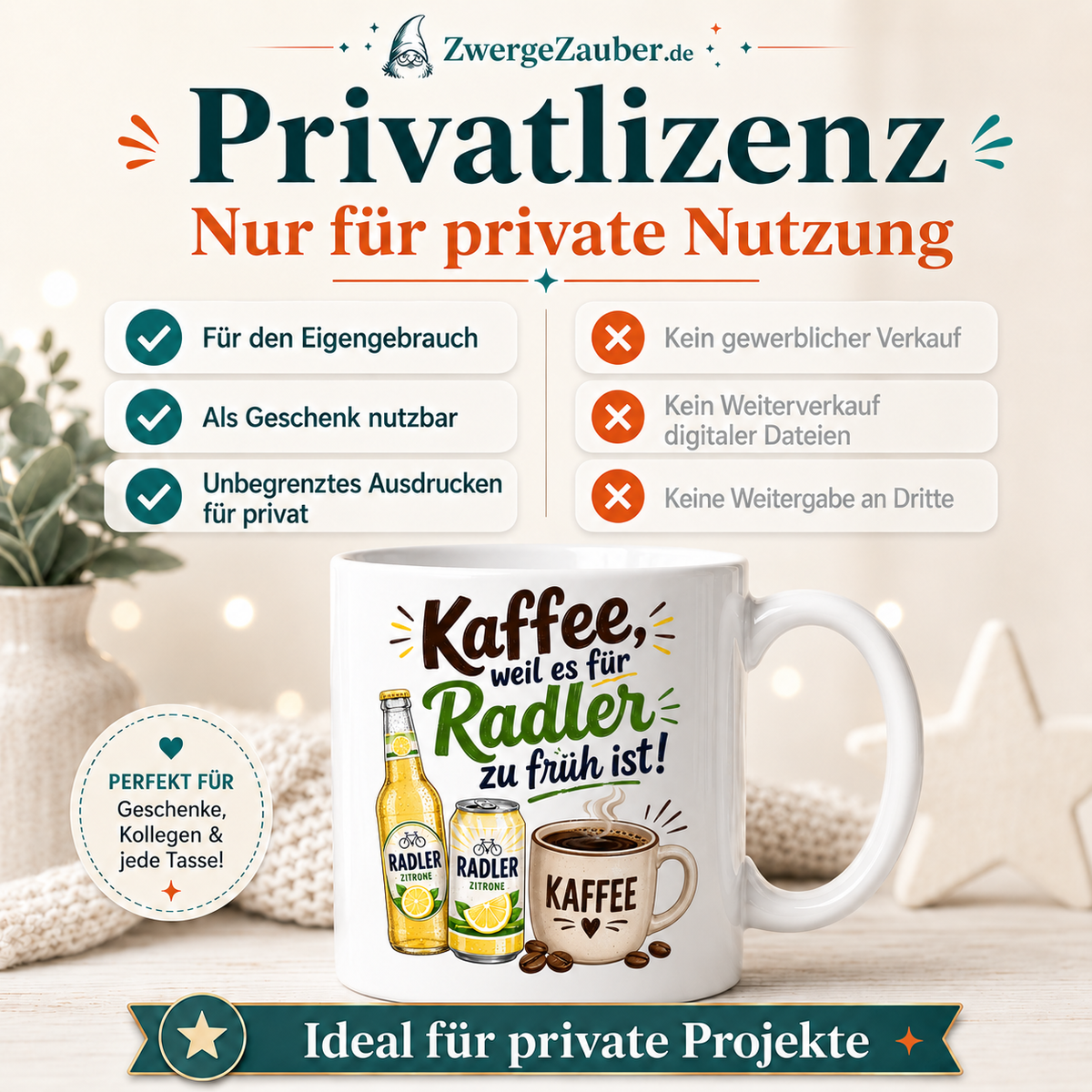 ZwergeZauber Tassendesign Kaffee, weil es für Radler zu früh ist! – Verkaufsbild 3