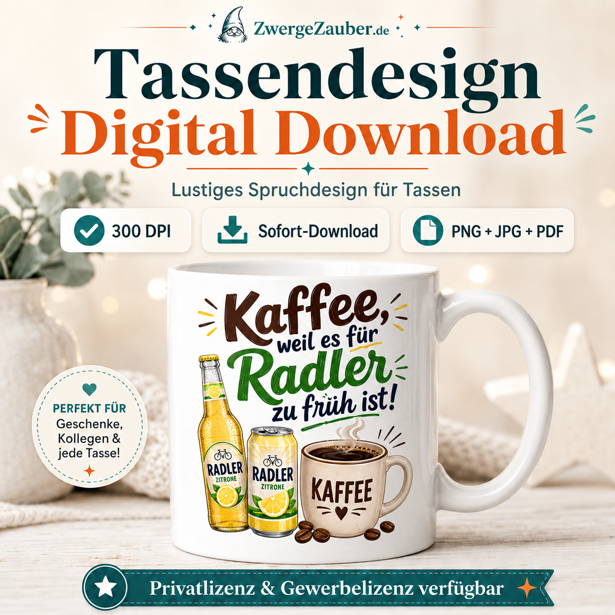 ZwergeZauber Tassendesign Kaffee, weil es für Radler zu früh ist! – Verkaufsbild 1