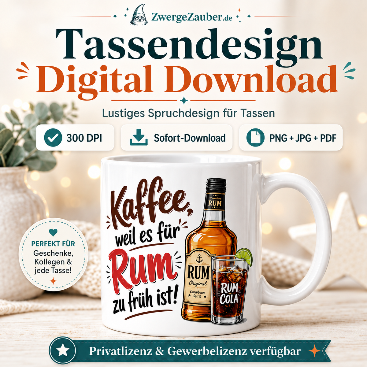ZwergeZauber Tassendesign Kaffee, weil es für Rum zu früh ist! – Verkaufsbild 1