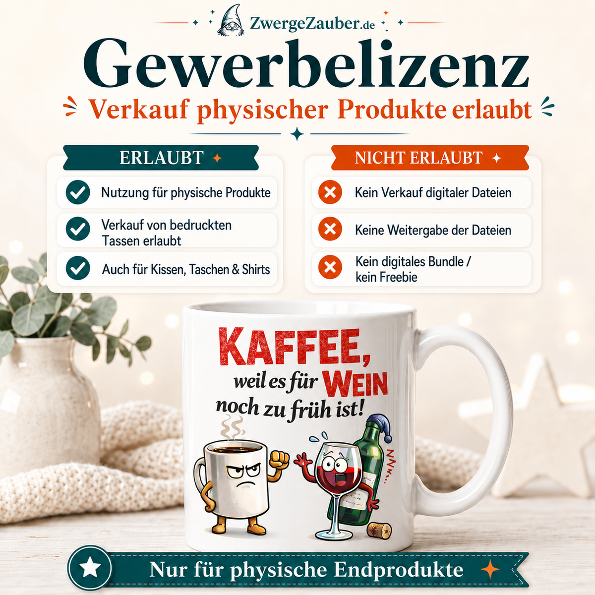 ZwergeZauber Tassendesign Kaffee, weil es für Wein noch zu früh ist! – Verkaufsbild 4