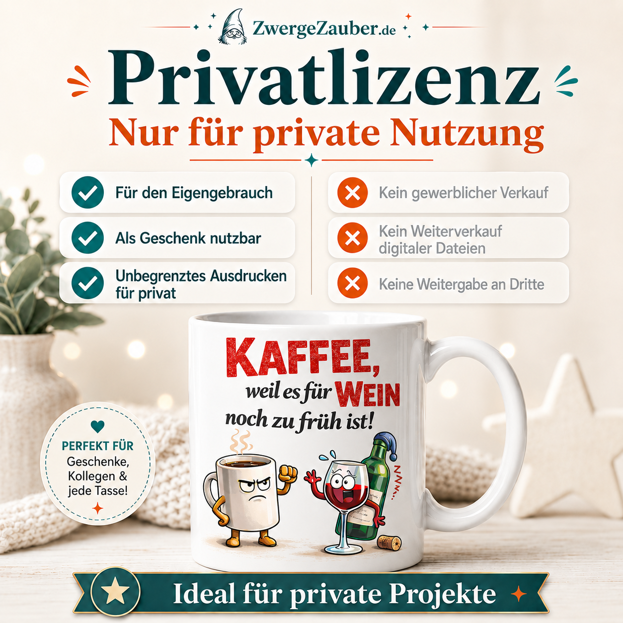 ZwergeZauber Tassendesign Kaffee, weil es für Wein noch zu früh ist! – Verkaufsbild 3