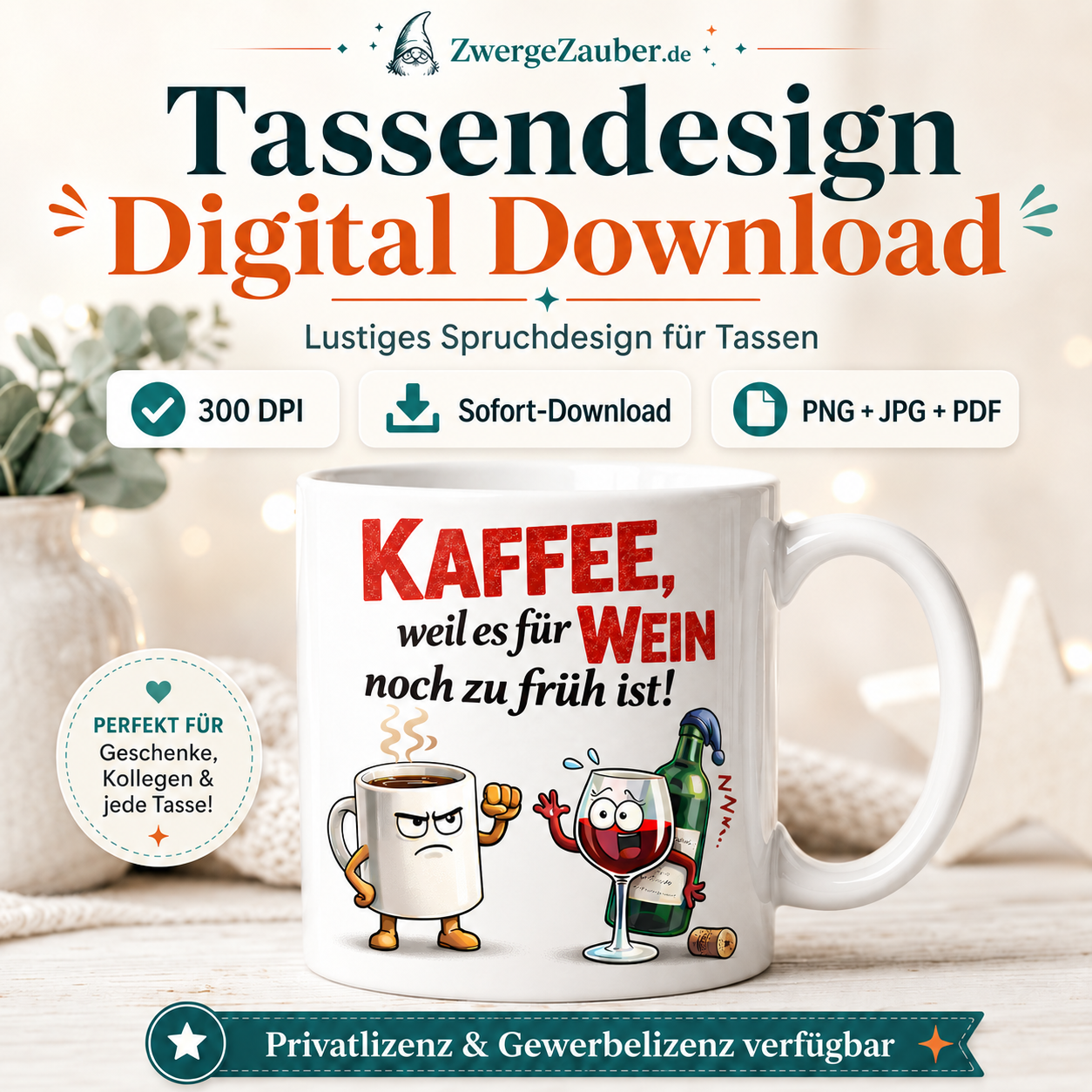 ZwergeZauber Tassendesign Kaffee, weil es für Wein noch zu früh ist! – Verkaufsbild 1