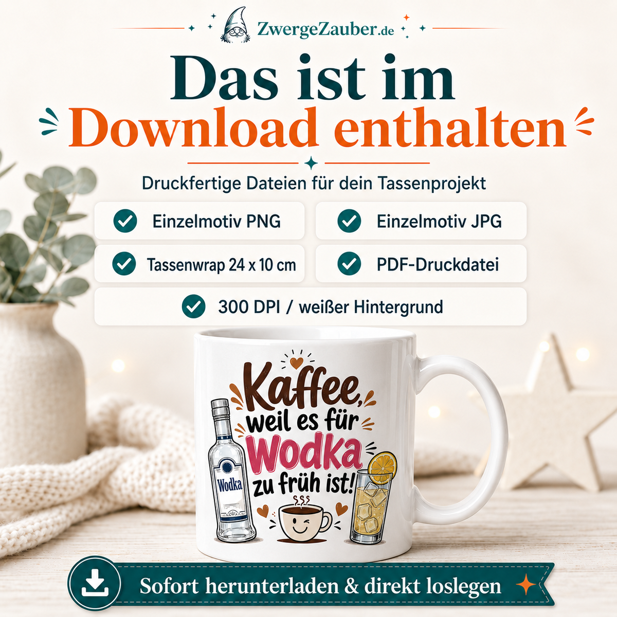 ZwergeZauber Tassendesign Kaffee, weil es für Wodka zu früh ist! – Verkaufsbild 2