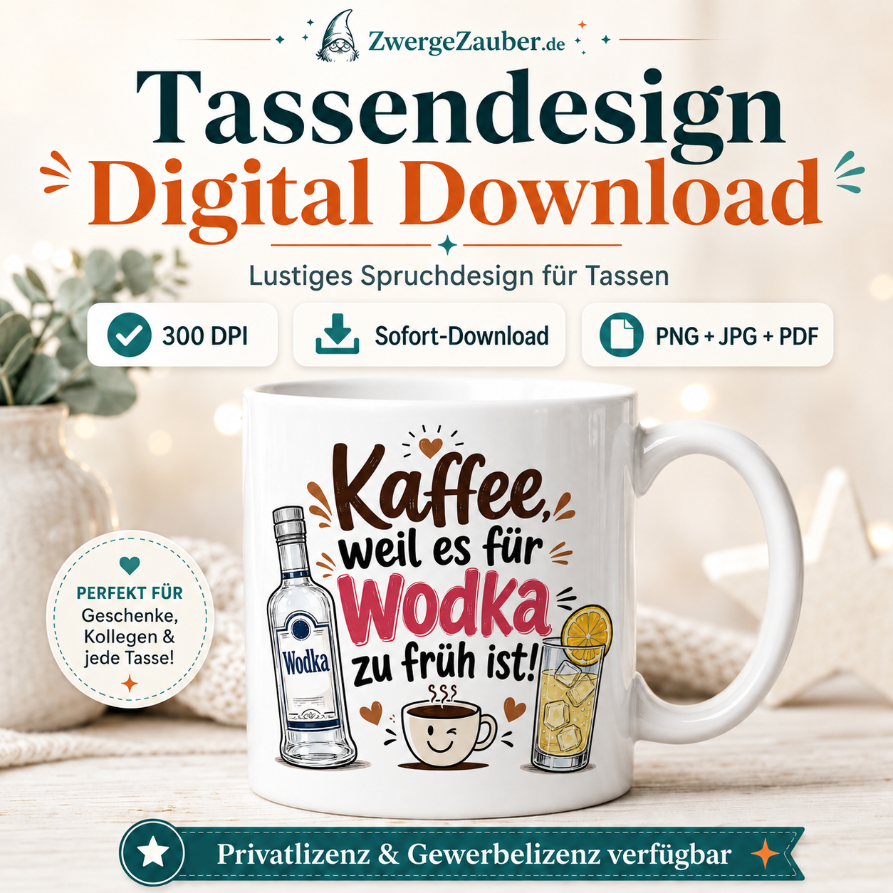 ZwergeZauber Tassendesign Kaffee, weil es für Wodka zu früh ist! – Verkaufsbild 1