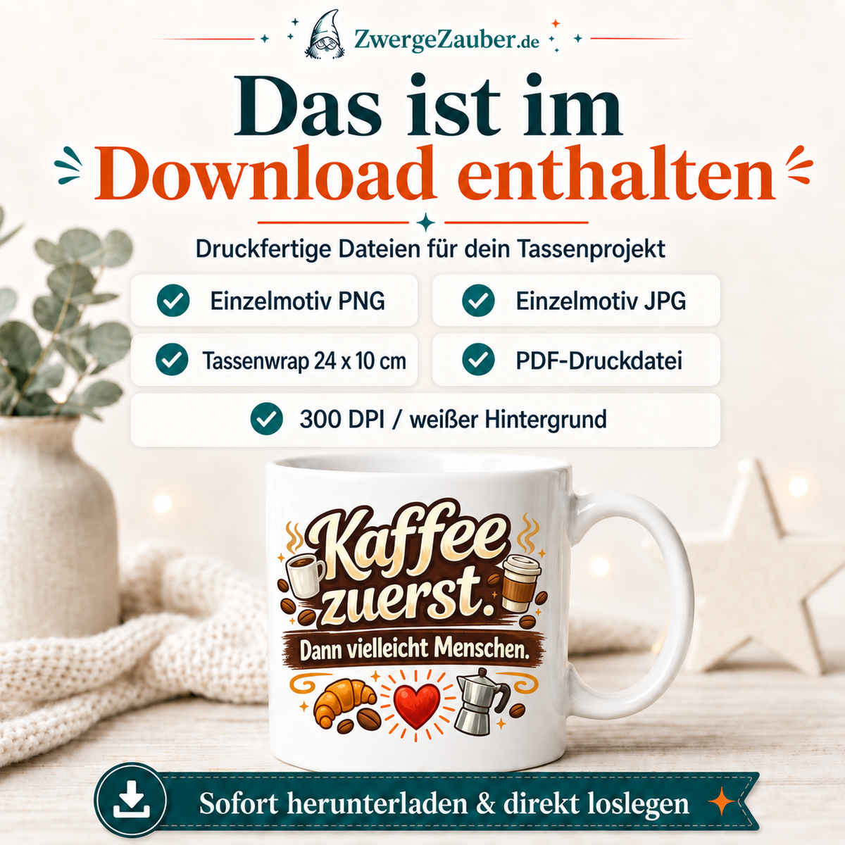ZwergeZauber Tassendesign Kaffee zuerst. Dann vielleicht Menschen. – Verkaufsbild 2