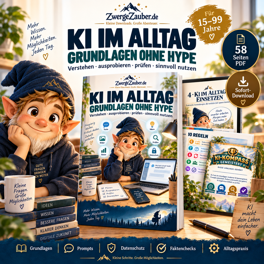 KI im Alltag – Grundlagen ohne Hype, 58-seitiges PDF für Jugendliche und Erwachsene von ZwergeZauber