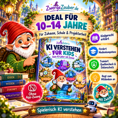 KI verstehen für Kids für 10- bis 14-Jährige – Zwicki zeigt das illustrierte KI-Labor mit Übungen zu Medienkompetenz, Quellencheck und Datenschutz ohne App-Zwang.