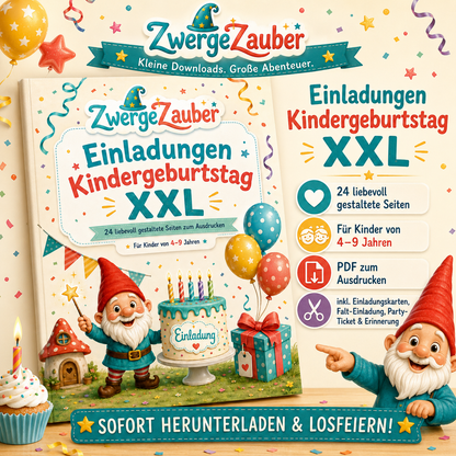 Kindergeburtstag Einladungen zum Ausdrucken als PDF mit Zwicki von ZwergeZauber