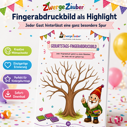 Kreatives Fingerabdruckbild im Gästebuch für Kindergeburtstage als gemeinsame Erinnerung aller Gäste