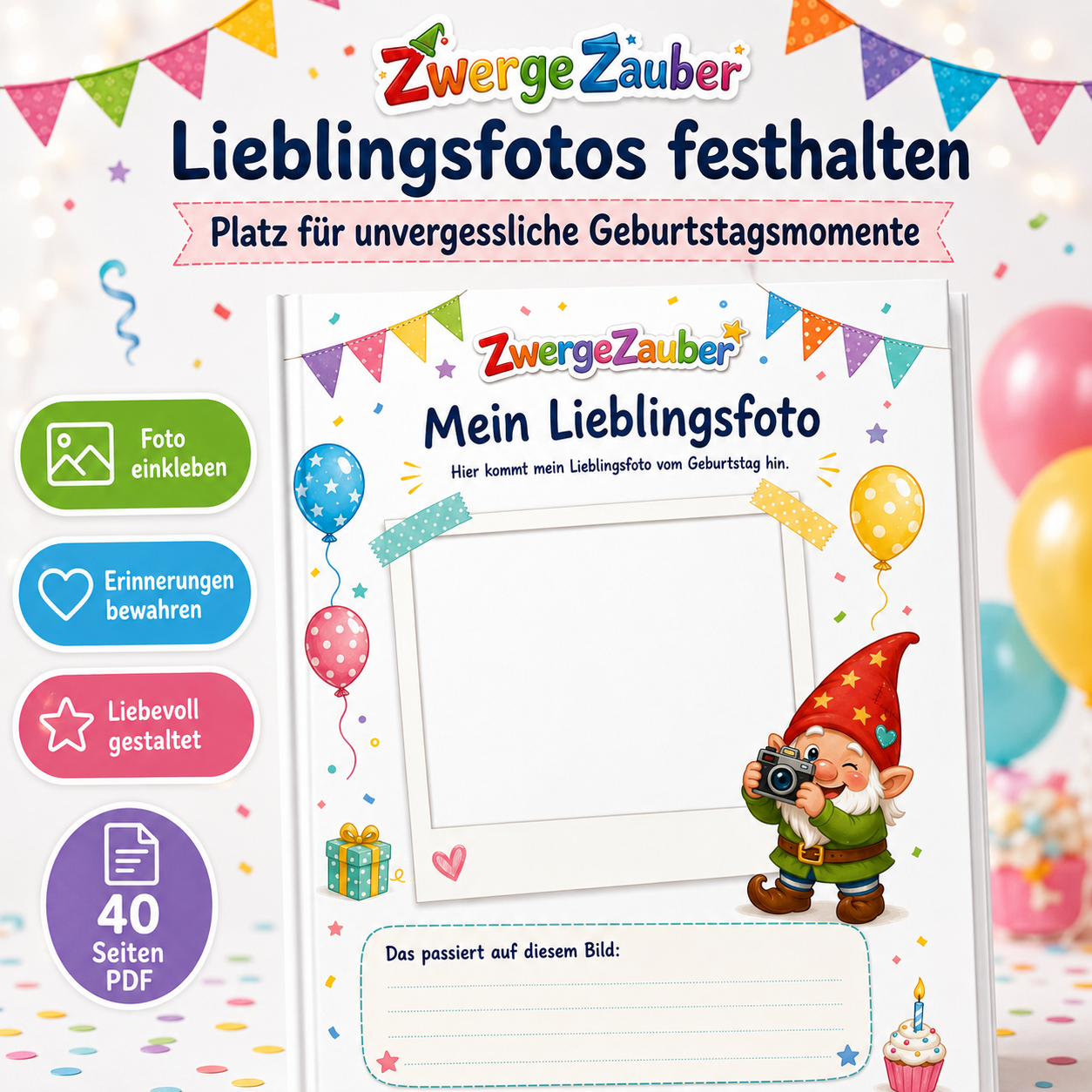 Kindergeburtstags-Gästebuch mit Platz für Lieblingsfotos und besondere Geburtstagserinnerungen