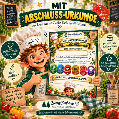 Küchenprofi-Urkunde als Abschluss von Mein erstes Kochprojekt mit sechs Küchenmissionen und Zwicki von ZwergeZauber