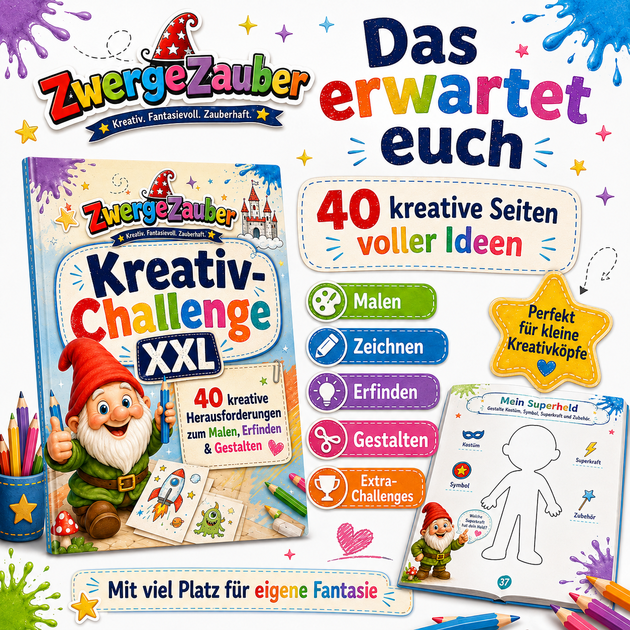 40 kreative Aufgaben zum Malen, Zeichnen, Erfinden und Gestalten in der Kreativ-Challenge XXL