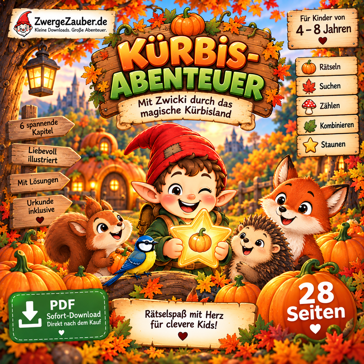 Digitales Kürbis-Abenteuer als PDF im DIN-A4-Format zum Sofort-Download und einfachen Ausdrucken