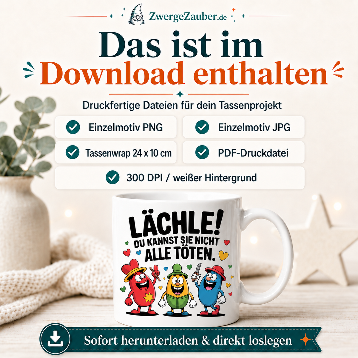 ZwergeZauber Tassendesign Lächle du kannst sie nicht alle töten – Verkaufsbild 2