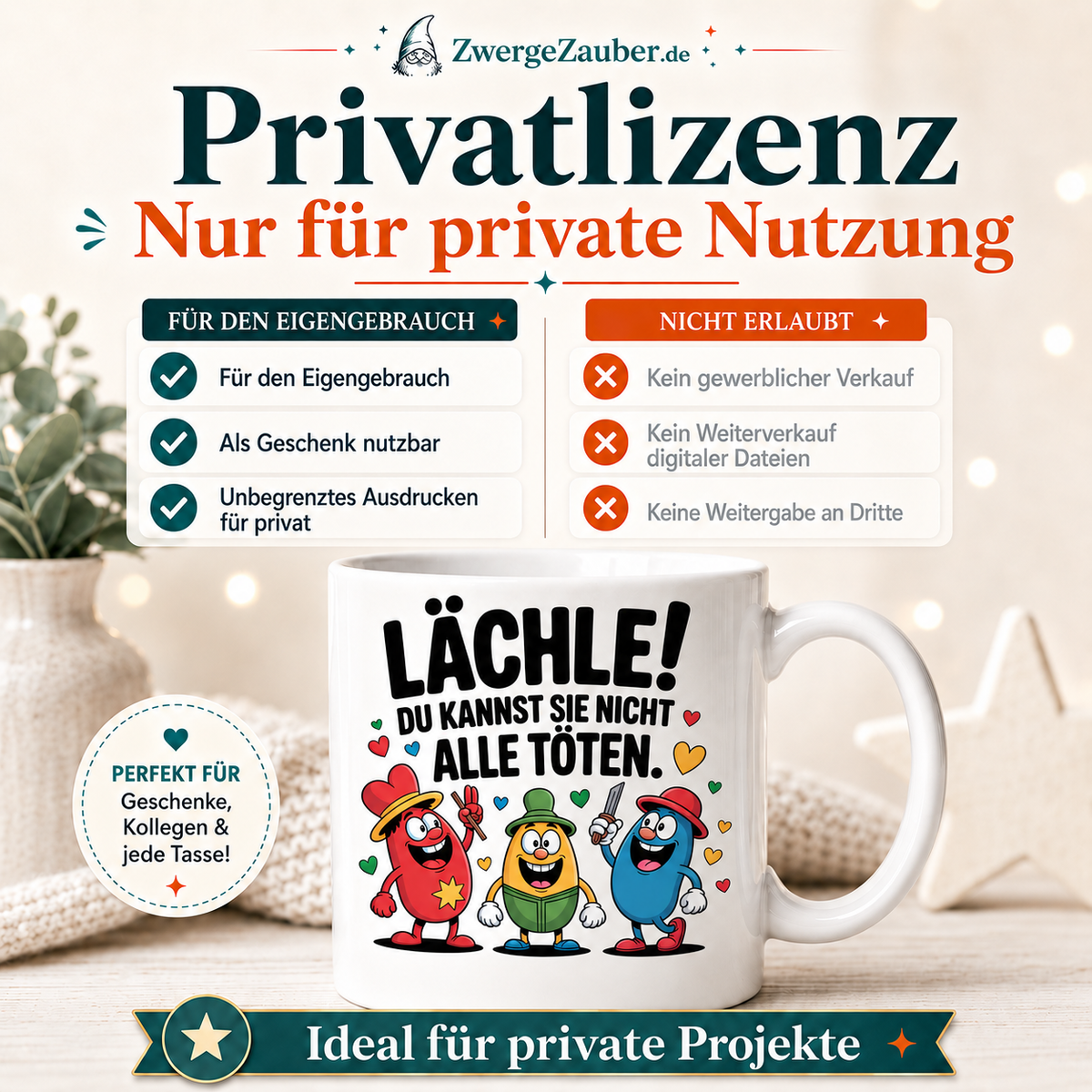 ZwergeZauber Tassendesign Lächle du kannst sie nicht alle töten – Verkaufsbild 3