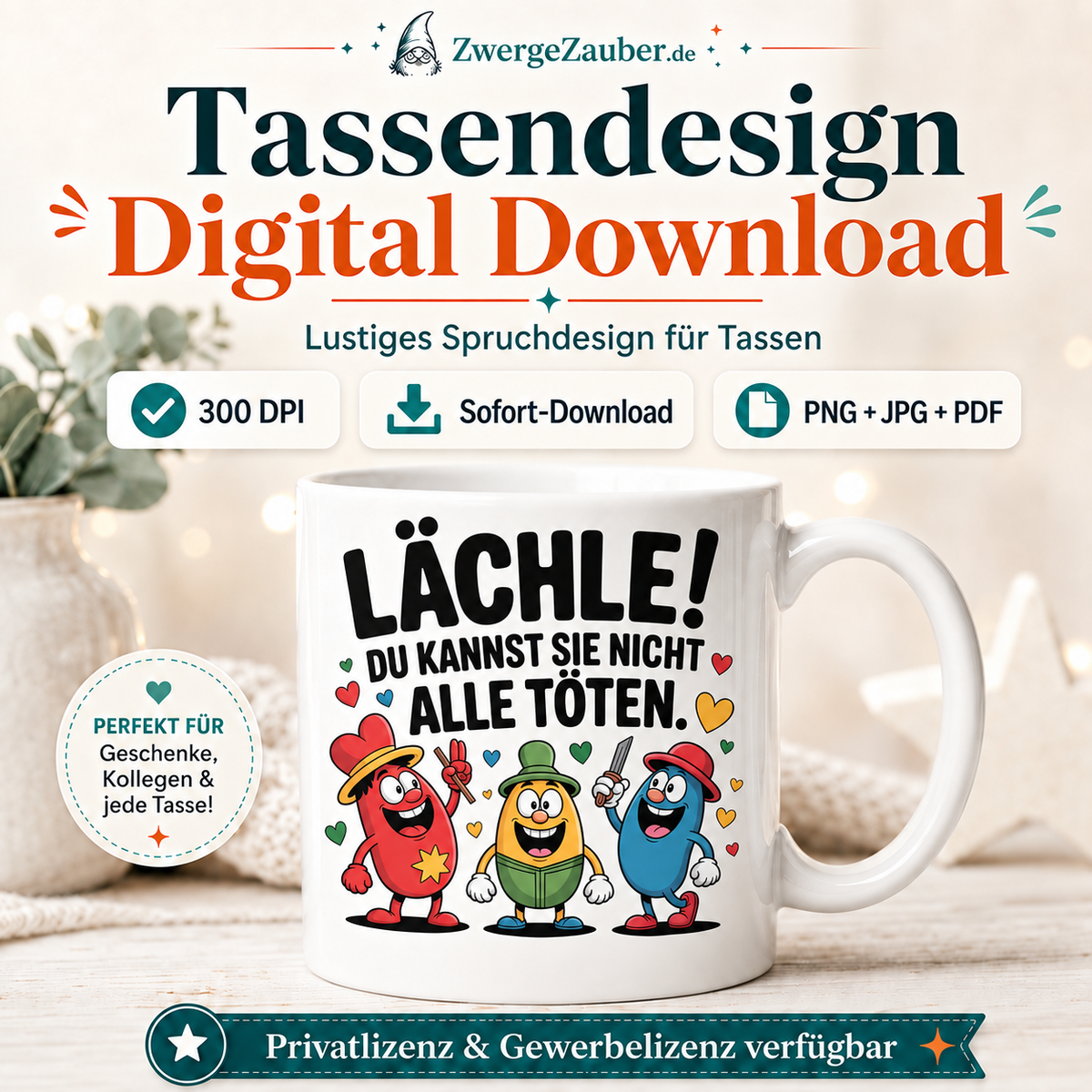 ZwergeZauber Tassendesign Lächle du kannst sie nicht alle töten – Verkaufsbild 1
