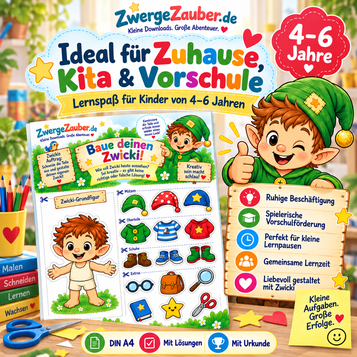 Lernspiele zum Ausschneiden für Kindergarten, Kita und Vorschule – spielerische Beschäftigung für Kinder von 4 bis 6 Jahren