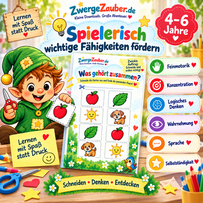 Spielerische Lernspiele zum Ausschneiden fördern Feinmotorik, Konzentration, logisches Denken, Wahrnehmung und Sprache bei Kindern