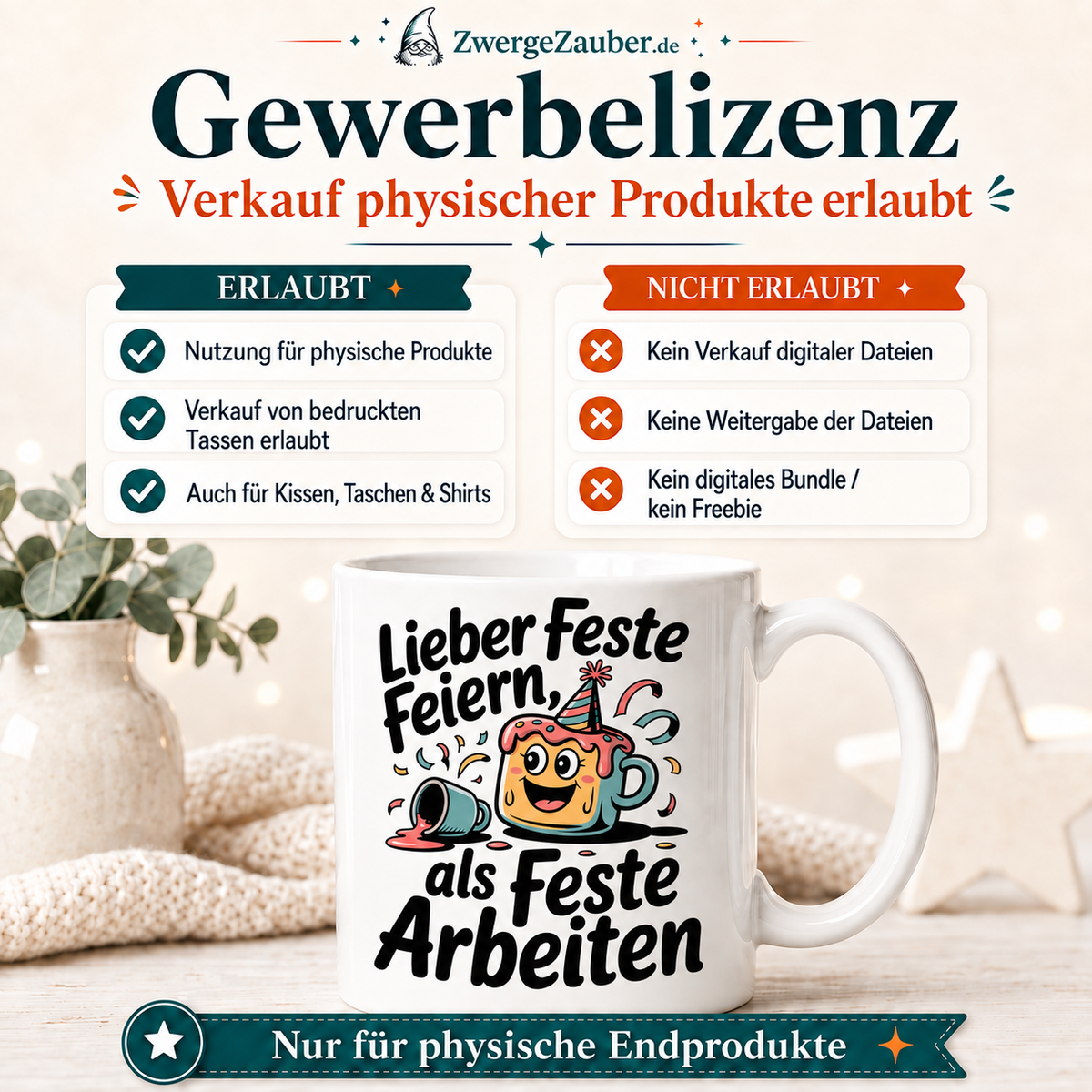 ZwergeZauber Tassendesign Lieber feste feiern als feste arbeiten – Verkaufsbild 4