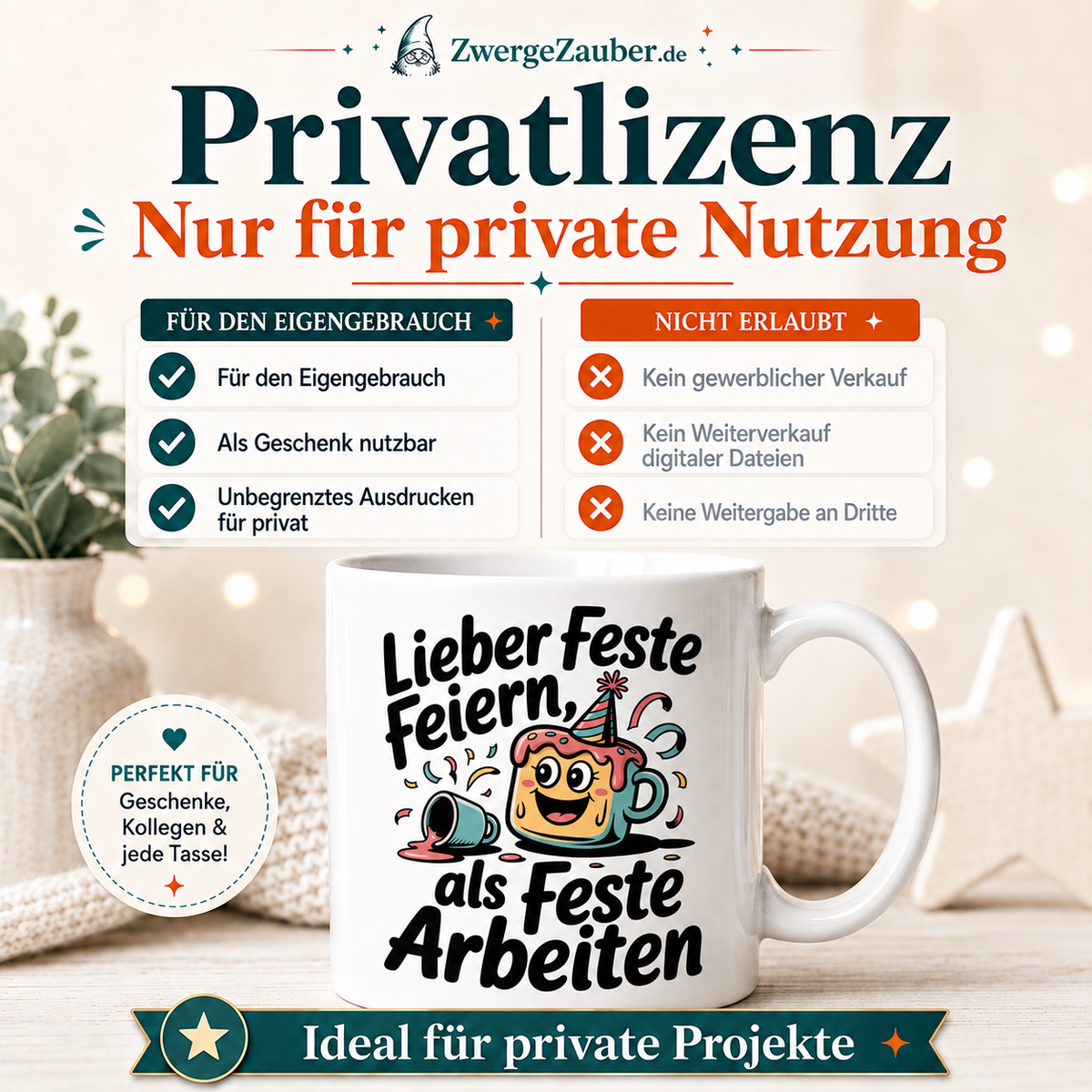 ZwergeZauber Tassendesign Lieber feste feiern als feste arbeiten – Verkaufsbild 3