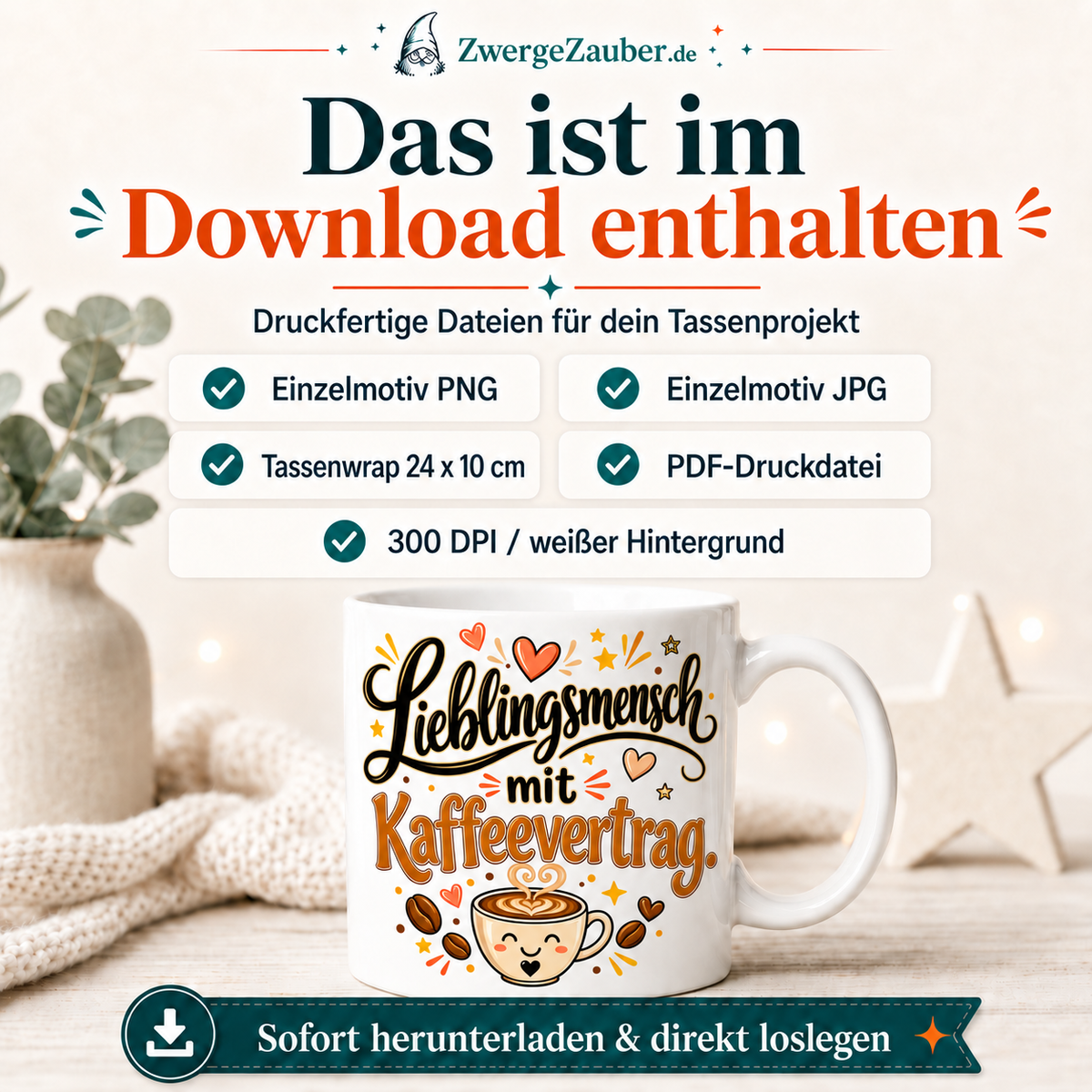ZwergeZauber Tassendesign Lieblingsmensch mit Kaffeevertrag – Verkaufsbild 2