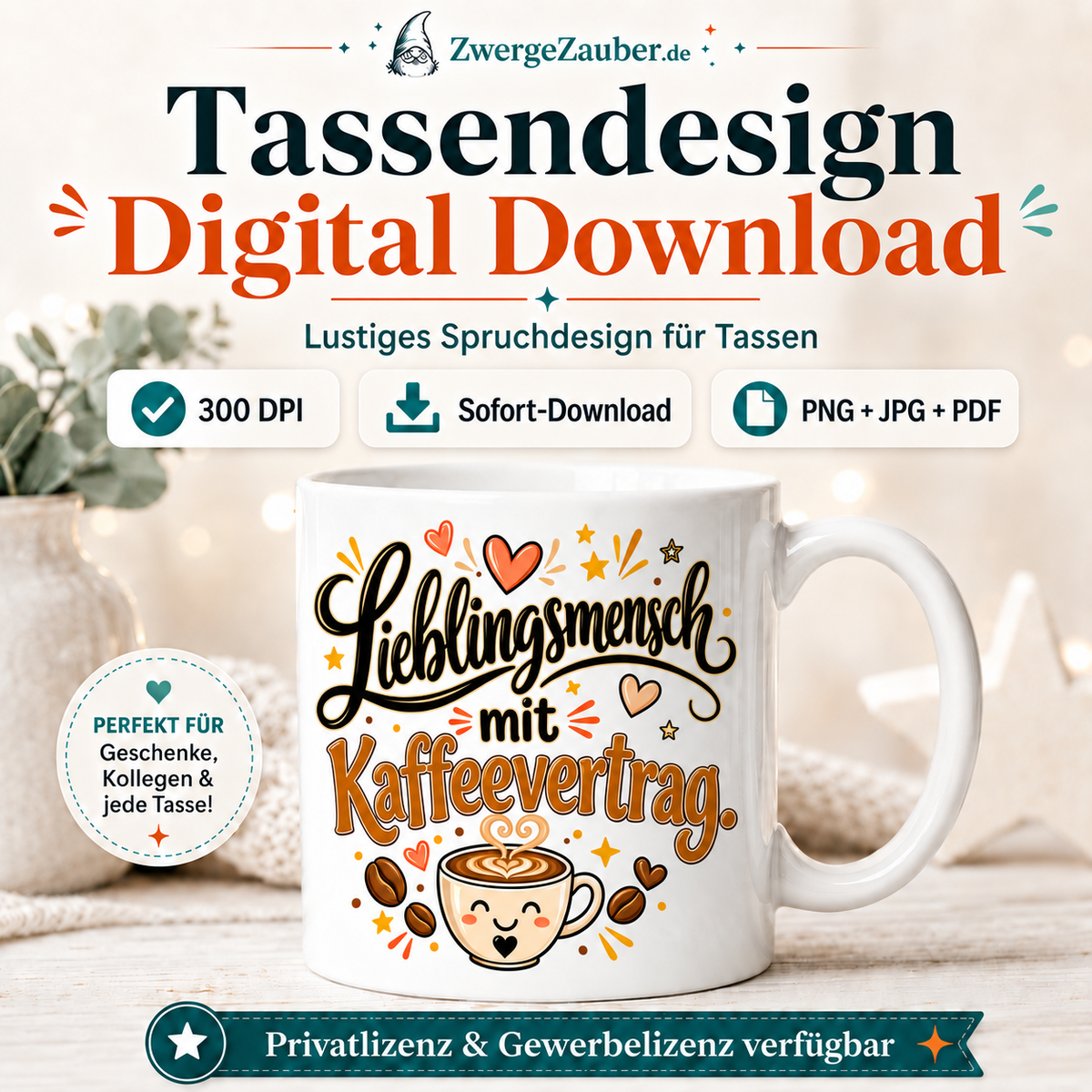 ZwergeZauber Tassendesign Lieblingsmensch mit Kaffeevertrag – Verkaufsbild 1