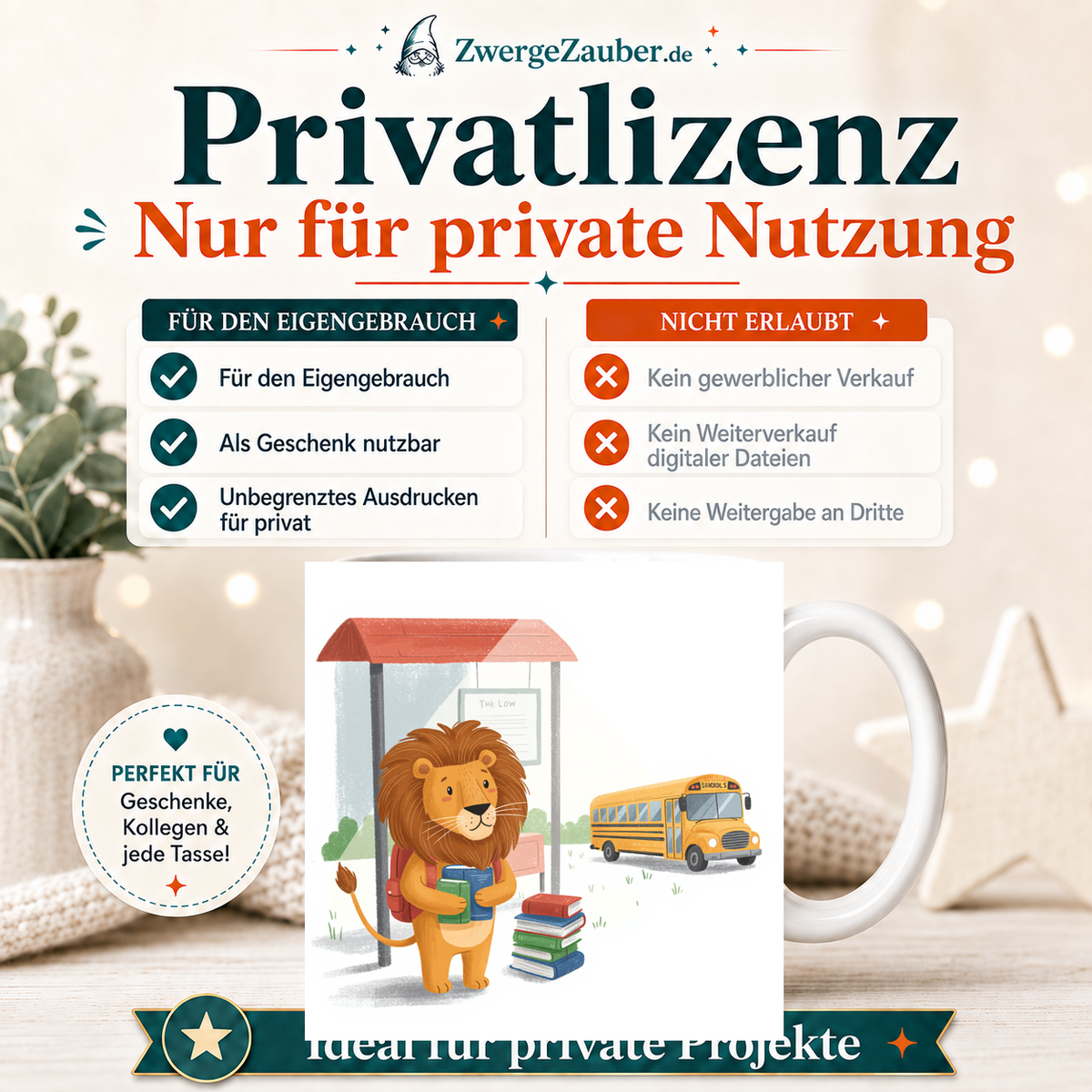 ZwergeZauber Tassendesign Löwe an der Schulbushaltestelle – Verkaufsbild 3