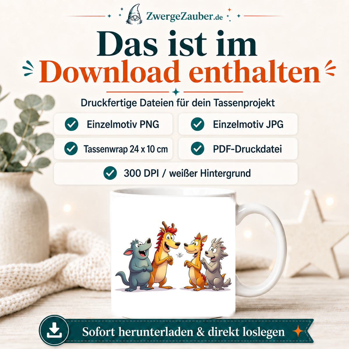 ZwergeZauber Tassendesign Lustige magische Tierfreunde – Verkaufsbild 2