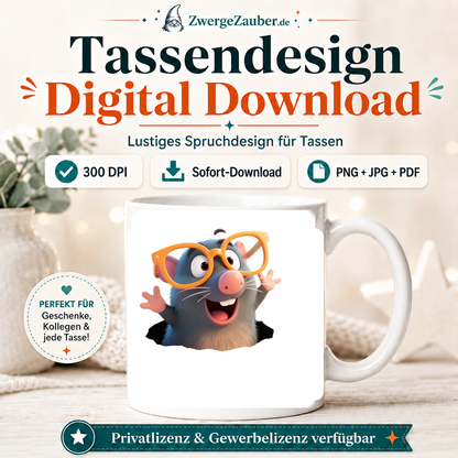 ZwergeZauber Tassendesign Lustiger Maulwurf mit Brille – Verkaufsbild 1