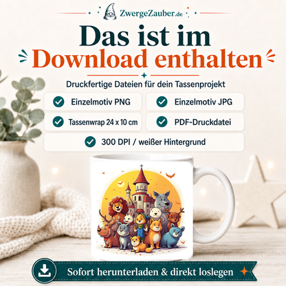 ZwergeZauber Tassendesign Magische Tiere vor dem Schloss – Verkaufsbild 2