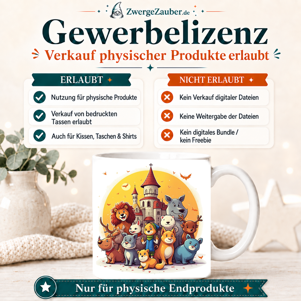 ZwergeZauber Tassendesign Magische Tiere vor dem Schloss – Verkaufsbild 4