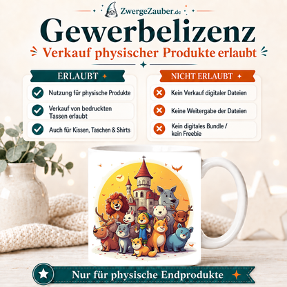 ZwergeZauber Tassendesign Magische Tiere vor dem Schloss – Verkaufsbild 4