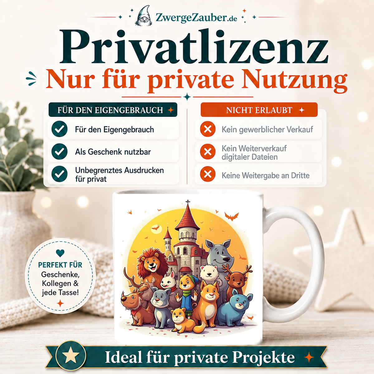 ZwergeZauber Tassendesign Magische Tiere vor dem Schloss – Verkaufsbild 3