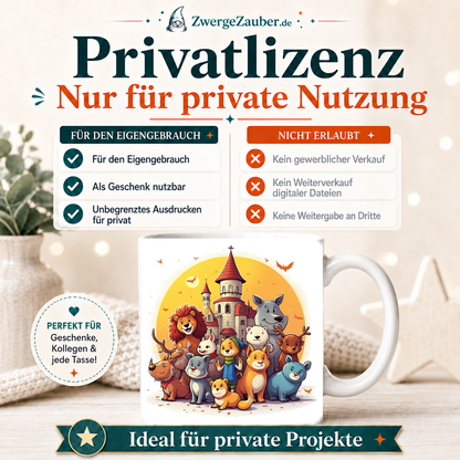 ZwergeZauber Tassendesign Magische Tiere vor dem Schloss – Verkaufsbild 3