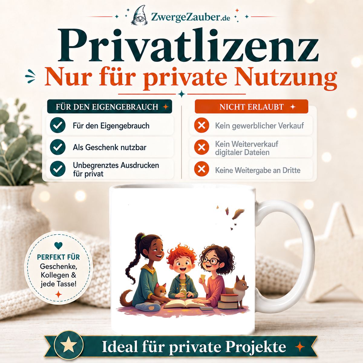 ZwergeZauber Tassendesign Magische Tierfreunde beim Lernen – Verkaufsbild 3