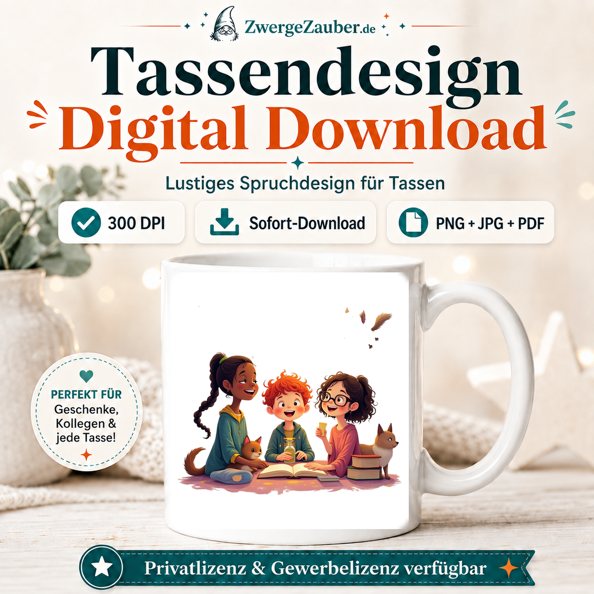 ZwergeZauber Tassendesign Magische Tierfreunde beim Lernen – Verkaufsbild 1
