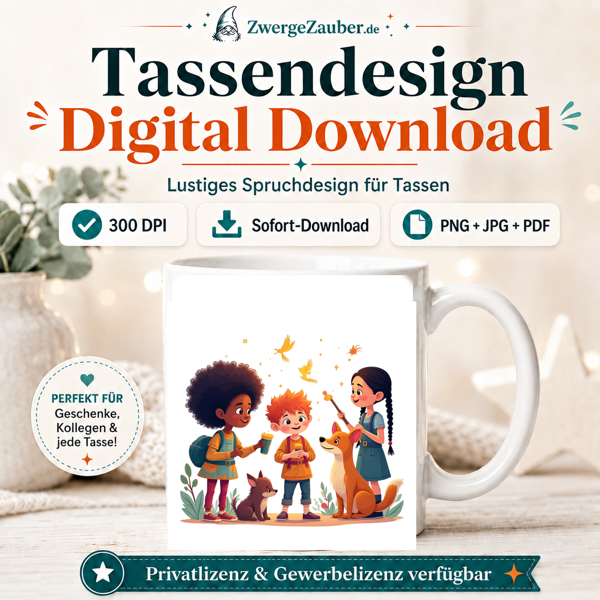 ZwergeZauber Tassendesign Magische Tierfreunde mit Fuchs – Verkaufsbild 1