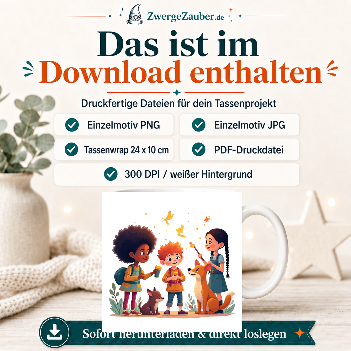 ZwergeZauber Tassendesign Magische Tierfreunde mit Fuchs – Verkaufsbild 2