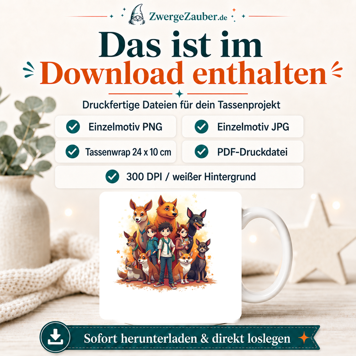 ZwergeZauber Tassendesign Magische Tierfreunde Grosses Rudel – Verkaufsbild 2