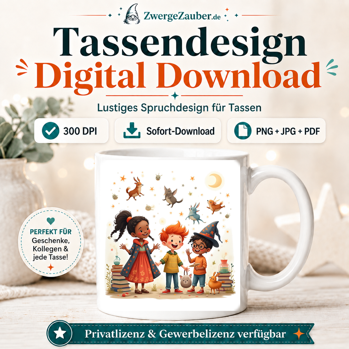 ZwergeZauber Tassendesign Magische Tierfreunde und Zauberkinder – Verkaufsbild 1