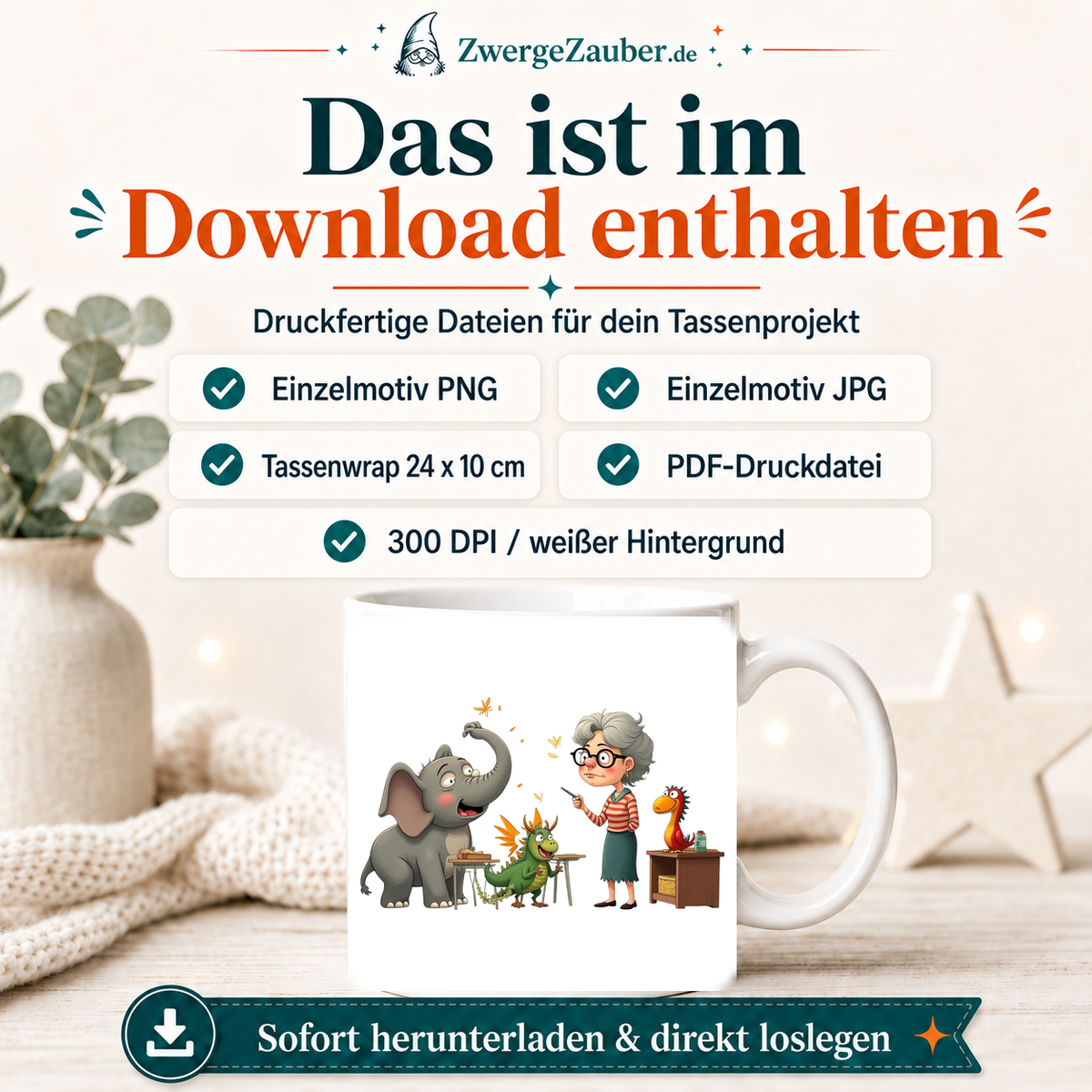 ZwergeZauber Tassendesign Magische Tierklasse mit Lehrerin – Verkaufsbild 2